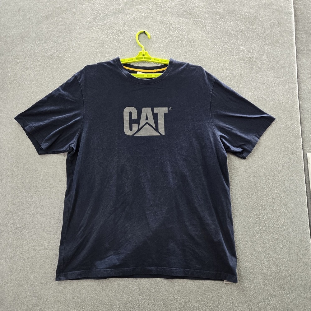 CAT Men Shirt XXL Navy Blue Logo Short Sleeve‎